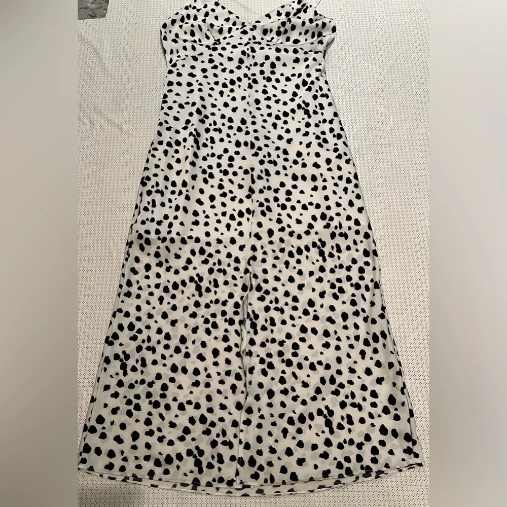 HATCH Midi Dress L Black White Spot Print Spaghetti Strap V-Neck Slit - Picture 5 of 13